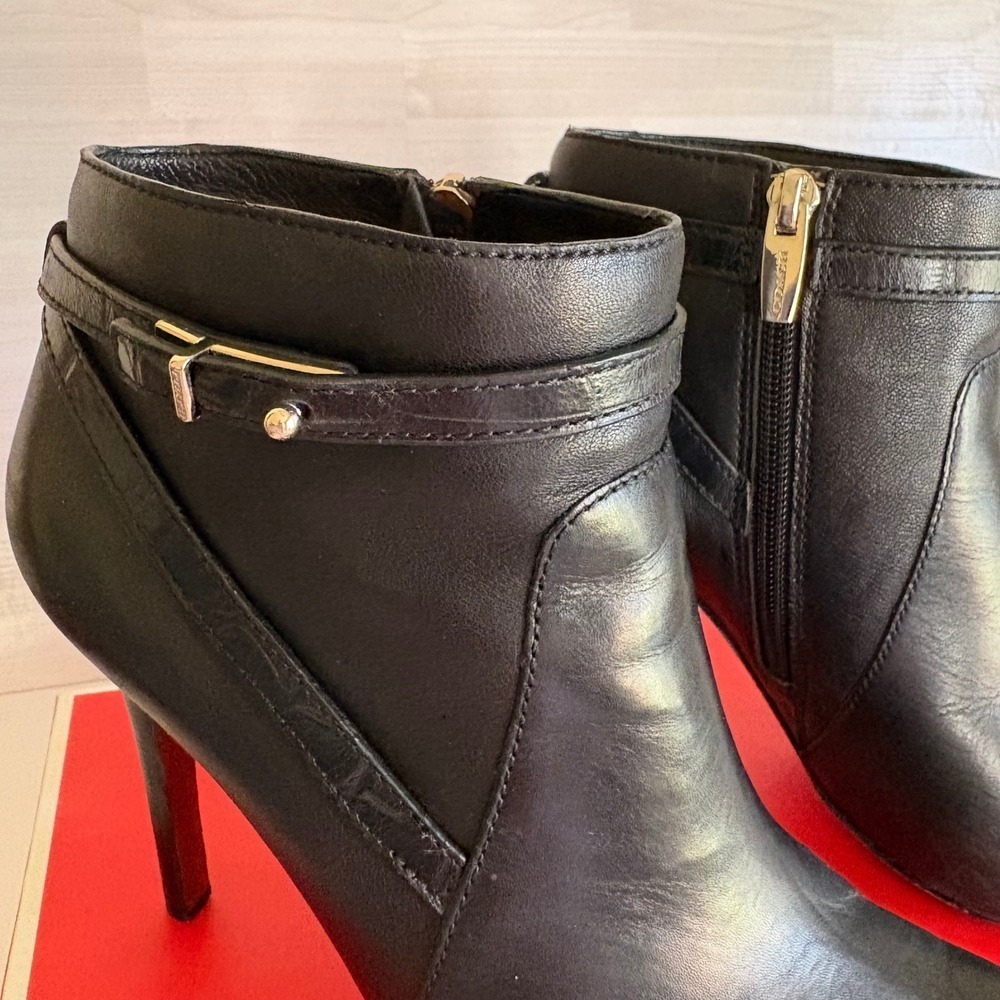 Coach Women Ursa Ankle Boots Leather Stiletto 9M Black Croc Strap 9M w/Box Q3022 - Picture 3 of 16